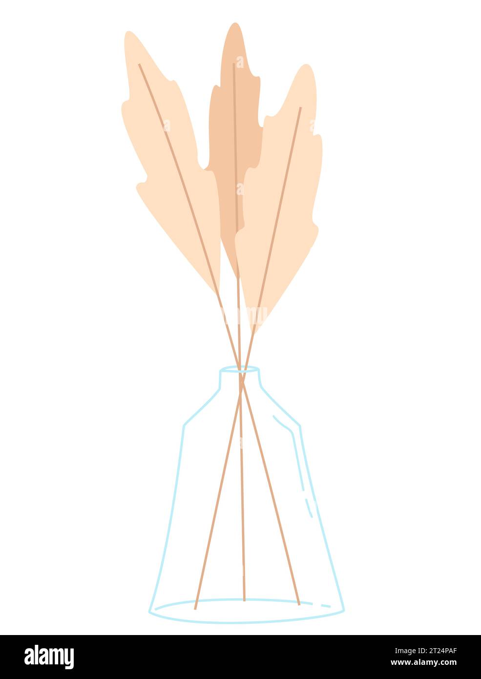 Trois branches de feuilles beiges séchées dans un vase en verre avec un col étroit sur fond blanc. Eléments de conception vectoriels. Illustration de Vecteur