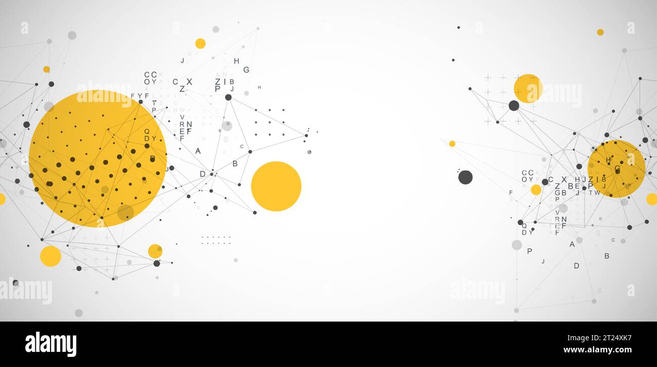 Modèle de présentation de la science et de la technologie. Fond de style plexus avec des taches jaunes. Illustration de Vecteur