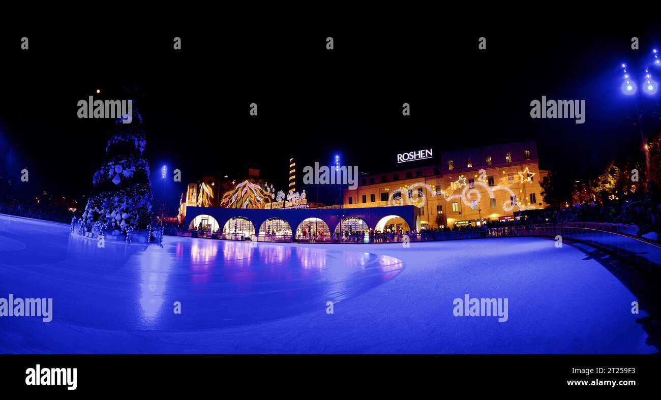 panorama des arbres de Noël à Kiev Banque D'Images