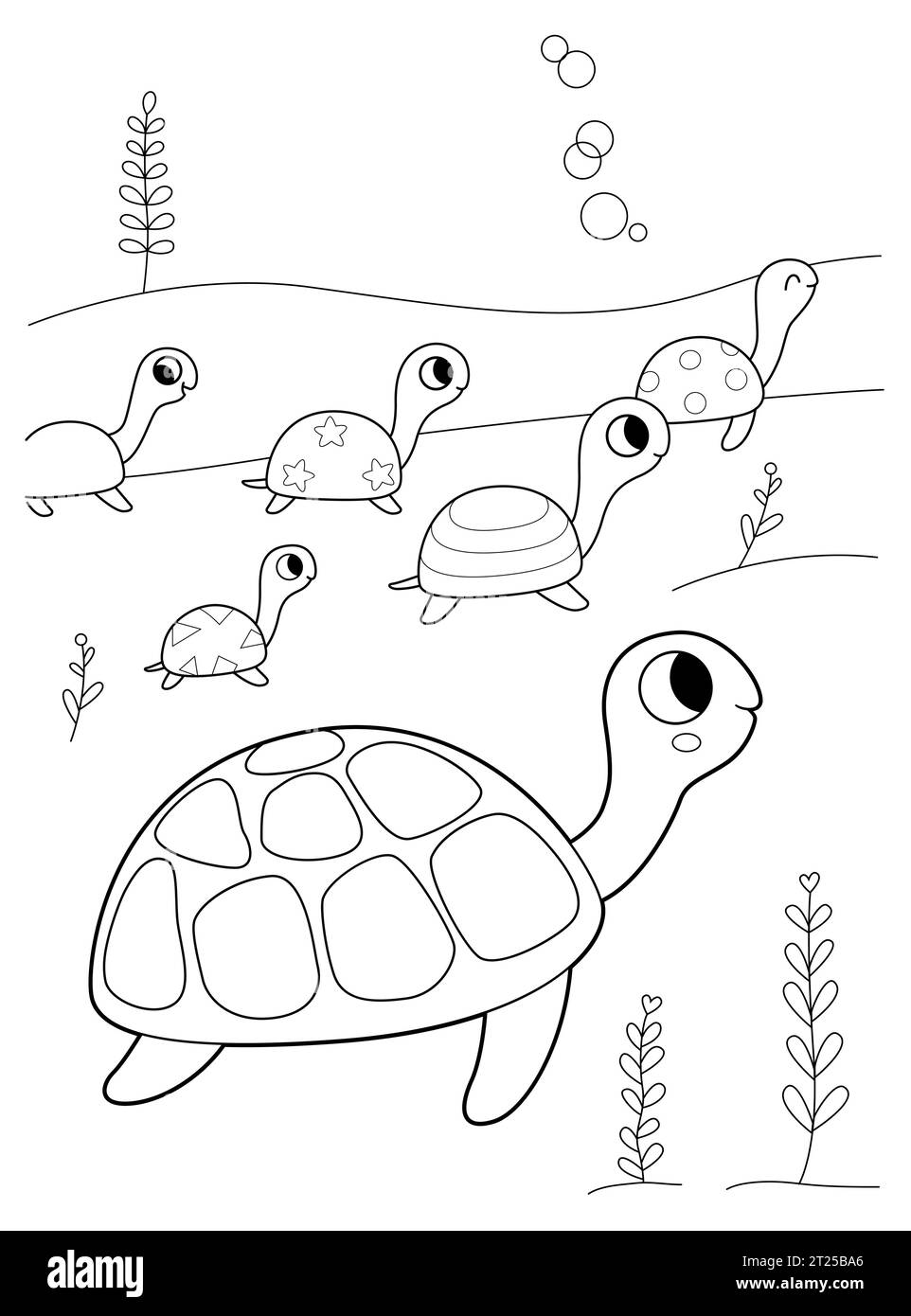 illustration de ligne noire et blanche de dessin animé de tortue pour le livre ou la page de coloriage Illustration de Vecteur