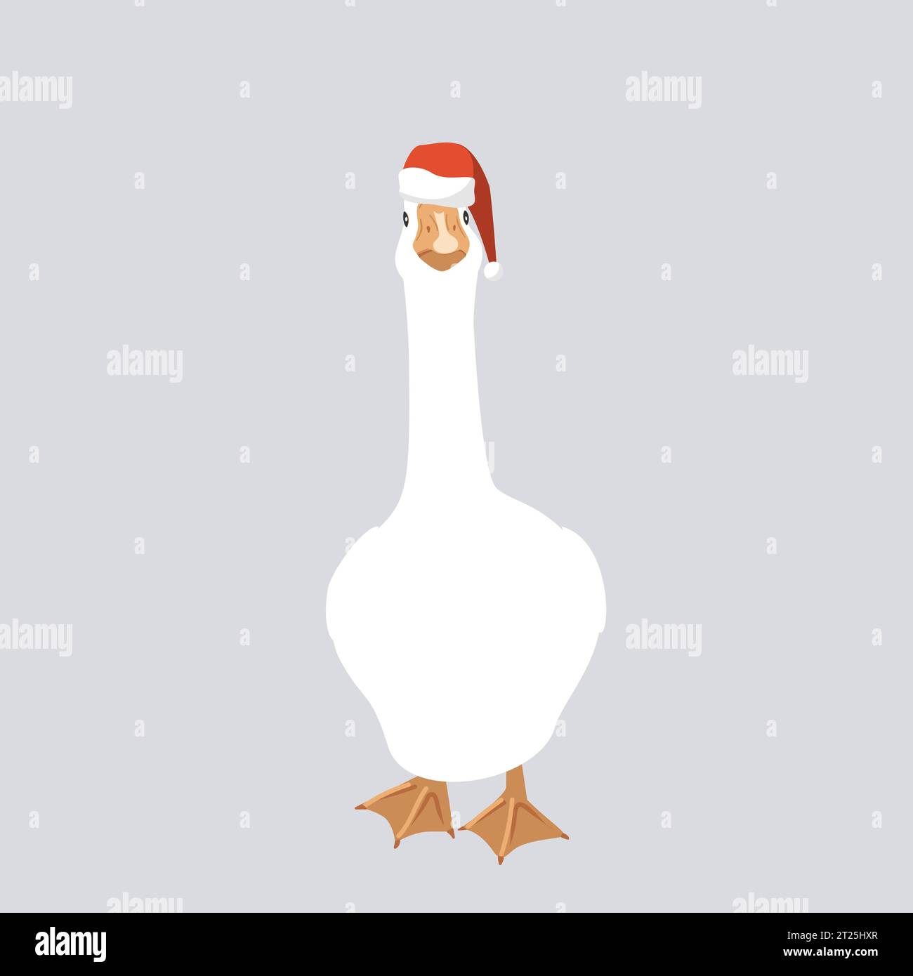 Grosse oie blanche dans l'élément de conception isolé du chapeau d'aide du Père Noël. Illustration vectorielle pleine longueur drôle et mignonne oie. Oiseau de Noël de ferme Illustration de Vecteur