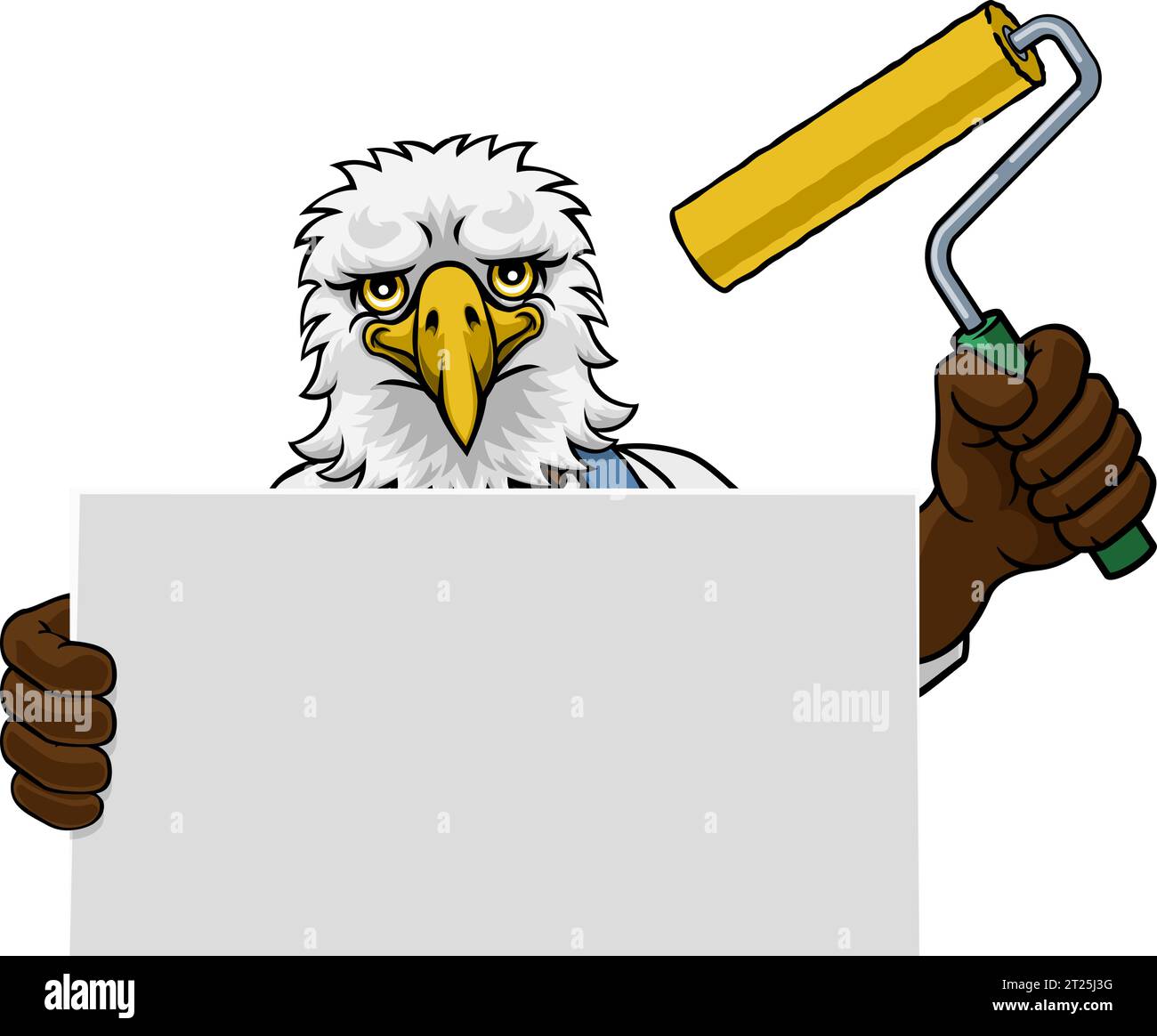 Eagle Painter Decorator Paint Roller Mascot Man Illustration de Vecteur