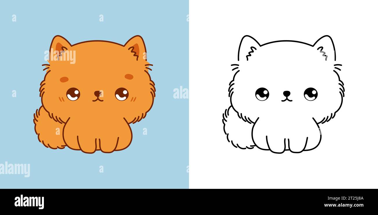 Kawaii Clipart Pomeranian Dog Illustration et pour Coloriage page. Drôle Kawaii Puppy. Illustration de Vecteur