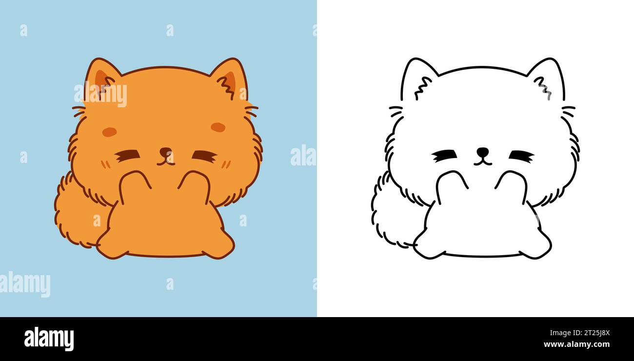 Clipart mignon de chien Pomeranian pour la page de coloriage et l'illustration. Joyeux clip Art Puppy. Illustration de Vecteur