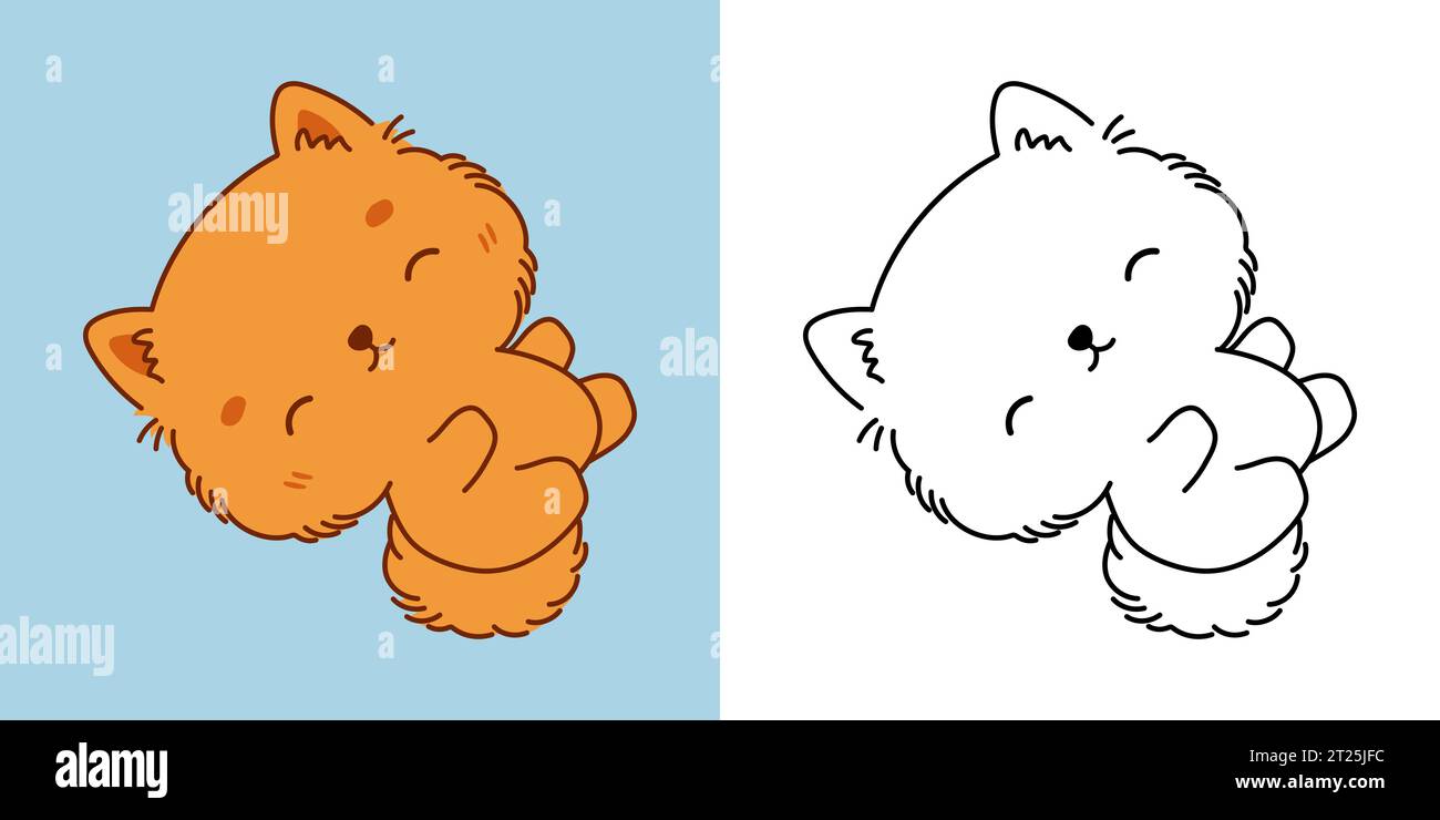 Mignon IsolatedPomeranian Puppy Illustration et pour Coloriage page. Dessin animé clip Art Dog. Illustration de Vecteur