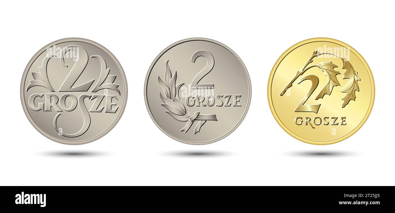 Argent polonais inversé, jeu de deux pièces grosz. Illustration vectorielle. Illustration de Vecteur