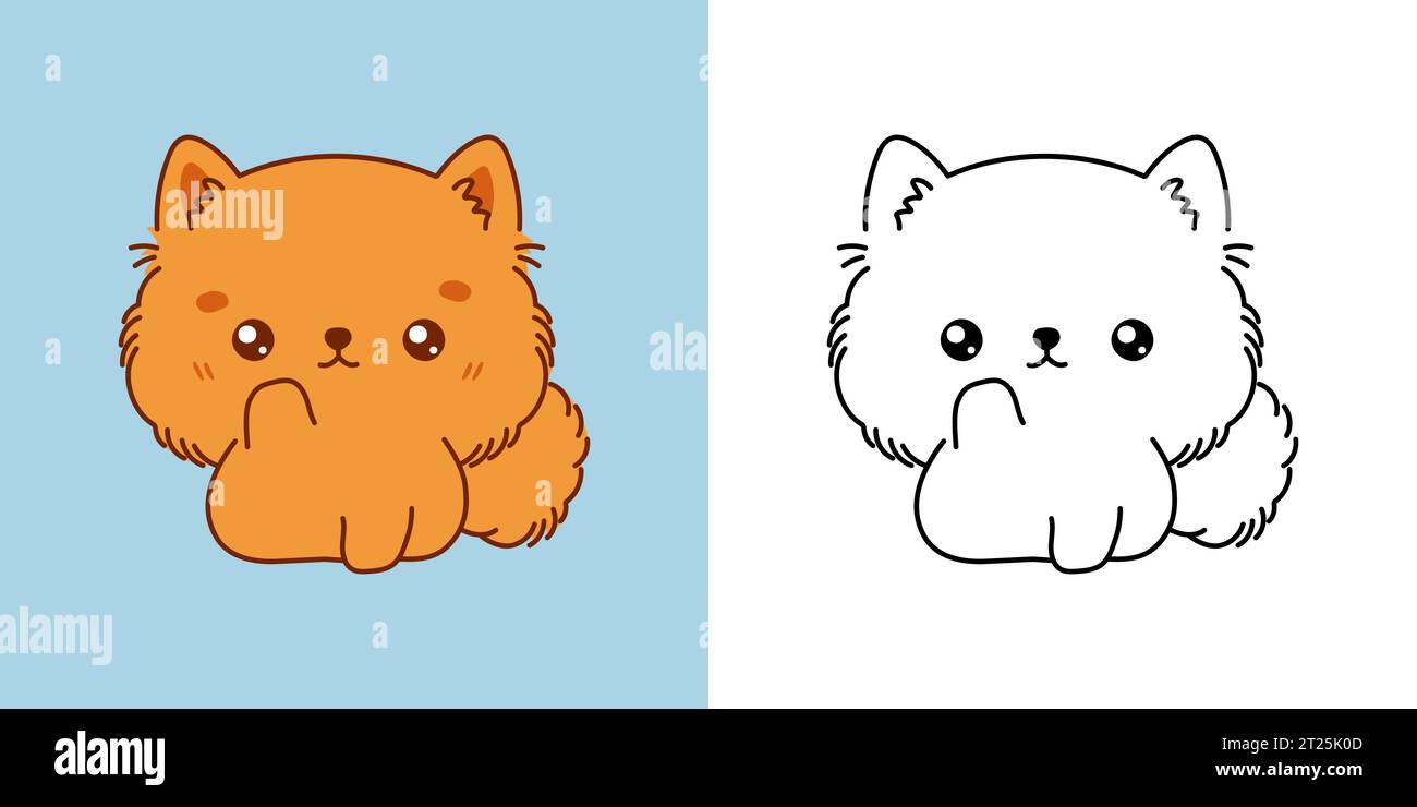 Mignon IsolatedPomeranian Dog Illustration et pour Coloriage page. Dessin animé clip Art Dog. Illustration de Vecteur