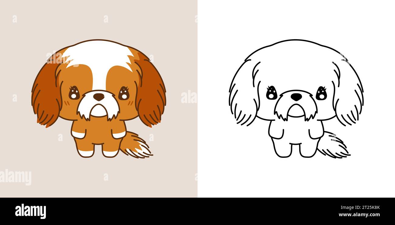 Mignon IsolatedShih Tzu Puppy Illustration et pour Coloriage page. Dessin animé clip Art Dog. Illustration de Vecteur