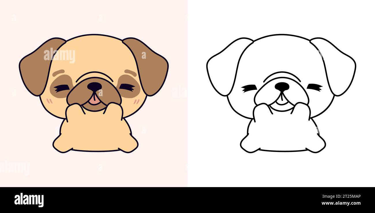 Kawaii Pug Puppy pour la page à colorier et l'illustration. Adorable clip Art Dog. Illustration de Vecteur