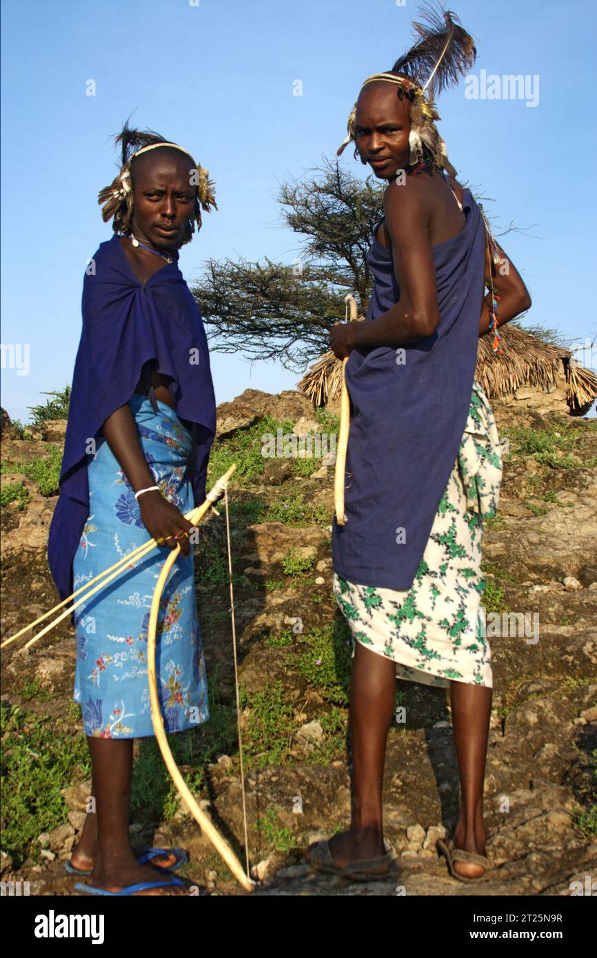 Les Njemps, également appelés «en-Jemusi», «il-Chamus», Ilchamus ou Iltiamus, vivaient autour du lac Baringo, dans un lieu appelé Marigat. Ils parlent Maa l Banque D'Images