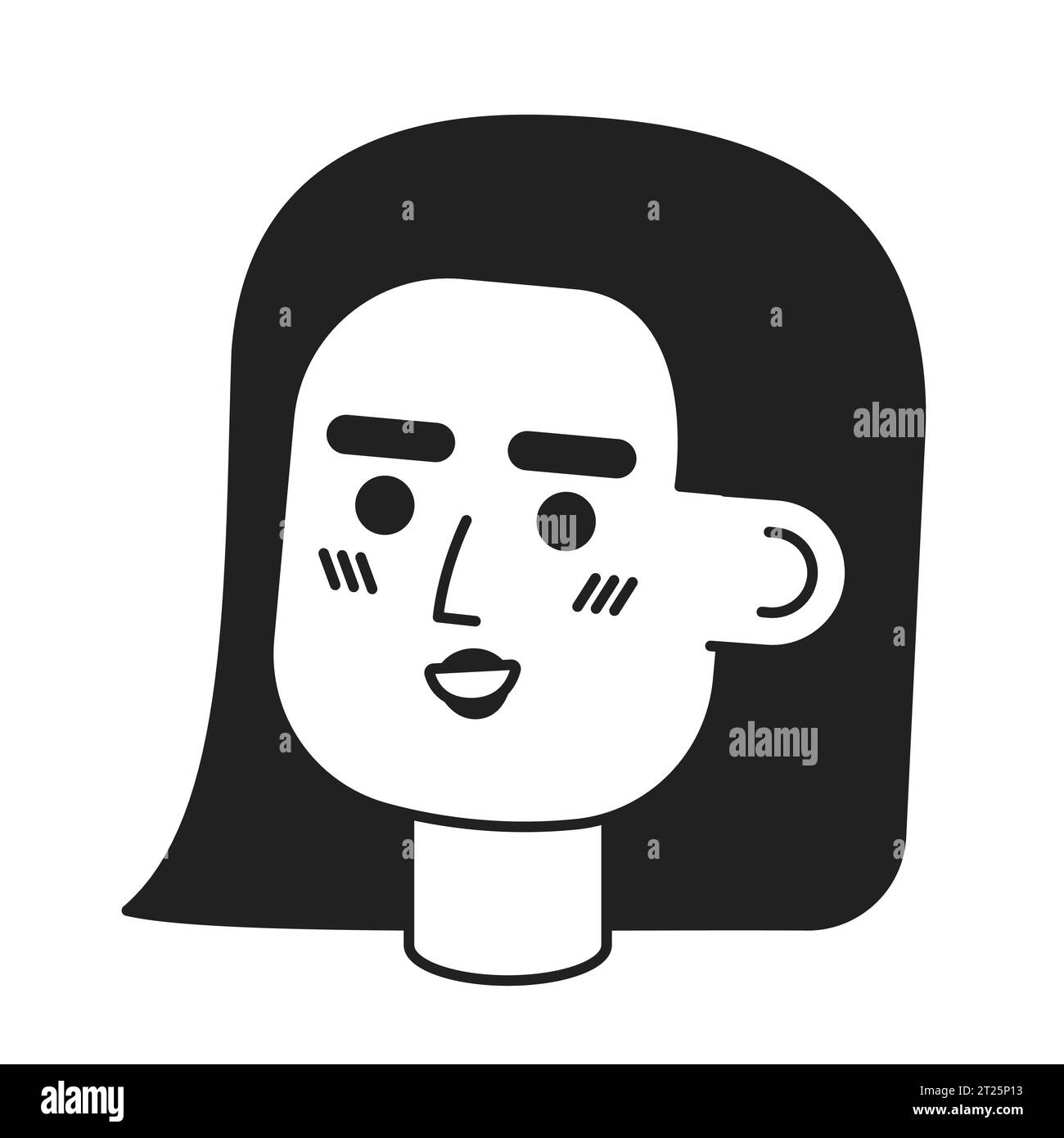 Jeune femme latino-américaine souriante en noir et blanc illustration d'avatar vectoriel 2D. Illustration de Vecteur