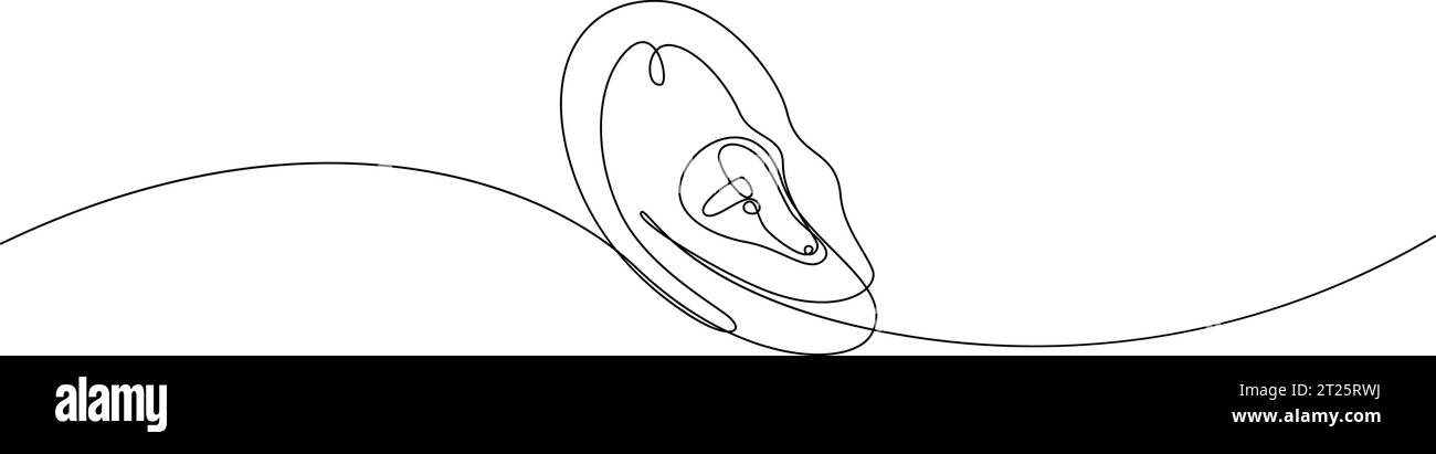 Prothèse auditive dans l'oreille humaine à dessin continu d'une ligne. Illustration d'une seule ligne minimale de l'appareil auditif. Semaine internationale du vecteur sourd Illustration de Vecteur