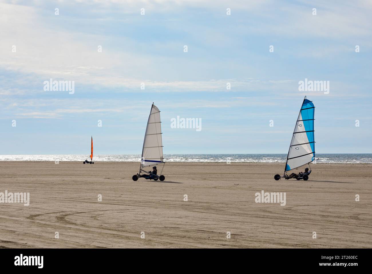 Voile sur la plage sur l'île danoise de Fanø, mer du Nord Banque D'Images
