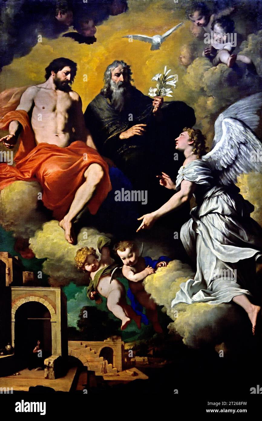 San Gabriele Arcangelo inviato dalla Trinità alla Vergine - Saint Gabriel l'Archange envoyé par la Trinité à la Vierge par Pietro Novelli 1603-1647 Musée, Italie, Banque D'Images