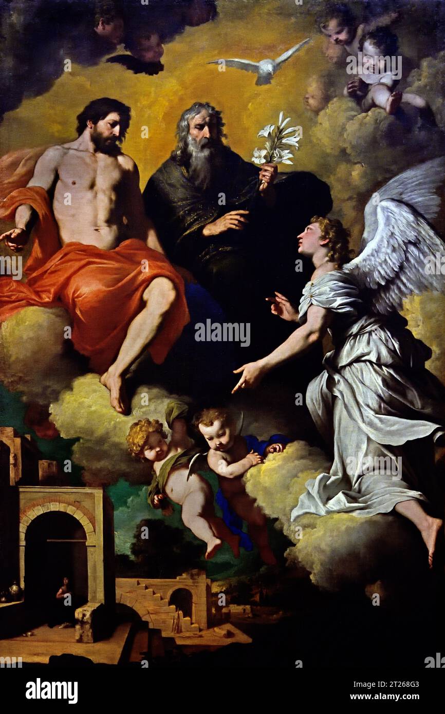San Gabriele Arcangelo inviato dalla Trinità alla Vergine - Saint Gabriel l'Archange envoyé par la Trinité à la Vierge par Pietro Novelli 1603-1647 Musée, Italie, Banque D'Images