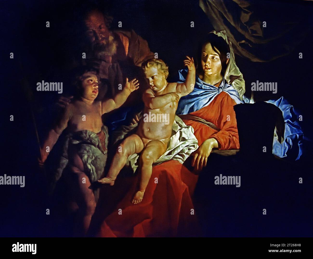 Sainte famille (Heilige Familie), de Matthias Stomer, c. 1600, 17e siècle, huile sur toile, Musée, Italie, Sainte famille dans une salle éclairée par des chandelles ; Saint Joseph reste dans l'ombre avec un jeune berger qui tend la main vers Jésus Banque D'Images Sainte famille (Heilige Familie), de Matthias Stomer, c. 1600, 17e siècle, huile sur toile, Musée, Italie, Sainte famille dans une salle éclairée par des chandelles ; Saint Joseph reste dans l'ombre avec un jeune berger qui tend la main vers Jésus Banque D'Images