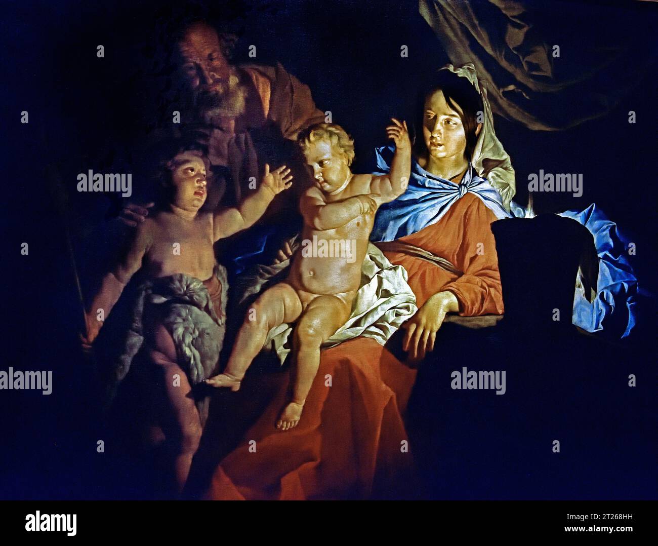 Sainte famille (Heilige Familie), de Matthias Stomer, c. 1600, 17e siècle, huile sur toile, Musée, Italie, Sainte famille dans une salle éclairée par des chandelles ; Saint Joseph reste dans l'ombre avec un jeune berger qui tend la main vers Jésus Banque D'Images Sainte famille (Heilige Familie), de Matthias Stomer, c. 1600, 17e siècle, huile sur toile, Musée, Italie, Sainte famille dans une salle éclairée par des chandelles ; Saint Joseph reste dans l'ombre avec un jeune berger qui tend la main vers Jésus Banque D'Images