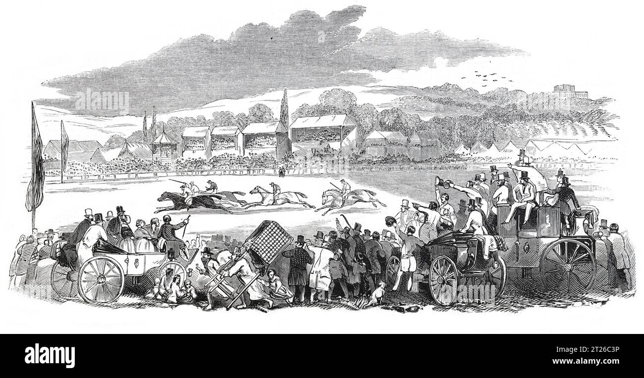 Reading races ; Illustration en noir et blanc de la 'Old England' publiée par James Sangster en 1860. Banque D'Images