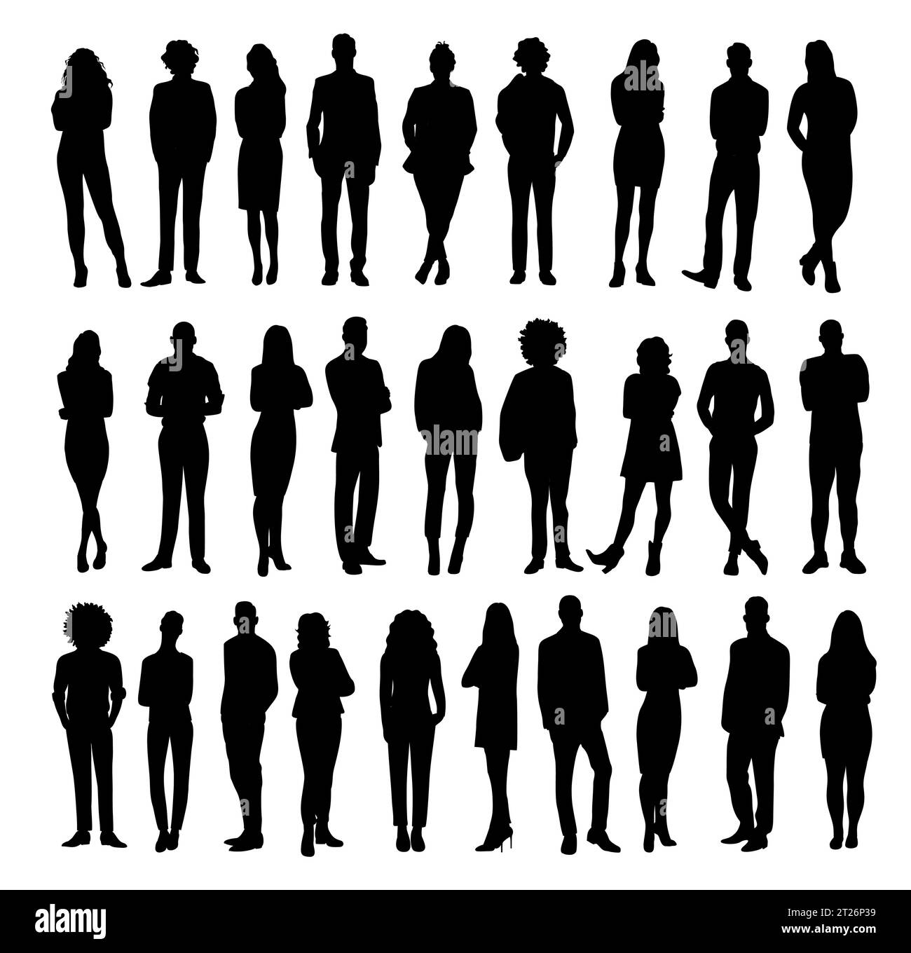 Silhouettes de différents hommes et femmes d'affaires. Illustration de Vecteur