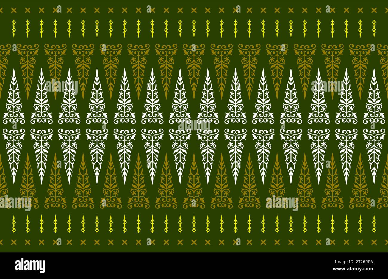 Traditionnel classique malais tissé à la main vert Songket comme batik d'Indonésie ou motif ethnique avec des fils d'or vecteur, mandala floral de malaisie Illustration de Vecteur