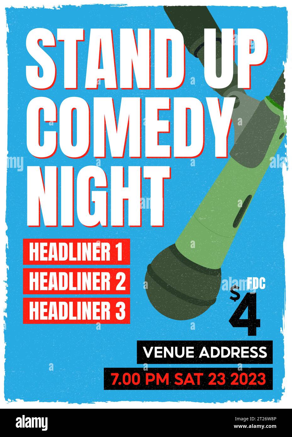 Stand Up Show ou comédie nuit, Set Vector., microphone ou micro ouvert, flyer, concerts, affiche, brochure, stand up thème de comédie Illustration de Vecteur