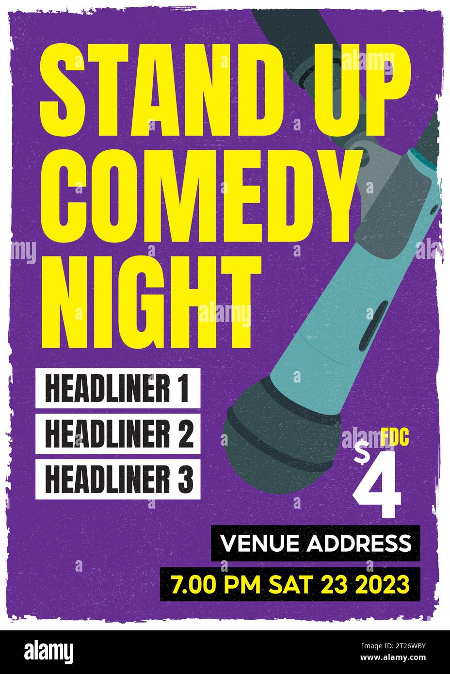 Stand Up Show ou comédie nuit, Set Vector., microphone ou micro ouvert, flyer, concerts, affiche, brochure, stand up thème de comédie Illustration de Vecteur