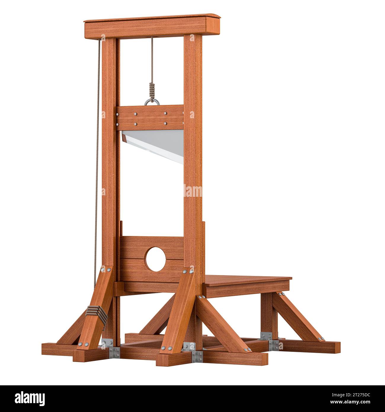 Guillotine, guillotine en bois. Rendu 3D isolé sur fond blanc Banque D'Images
