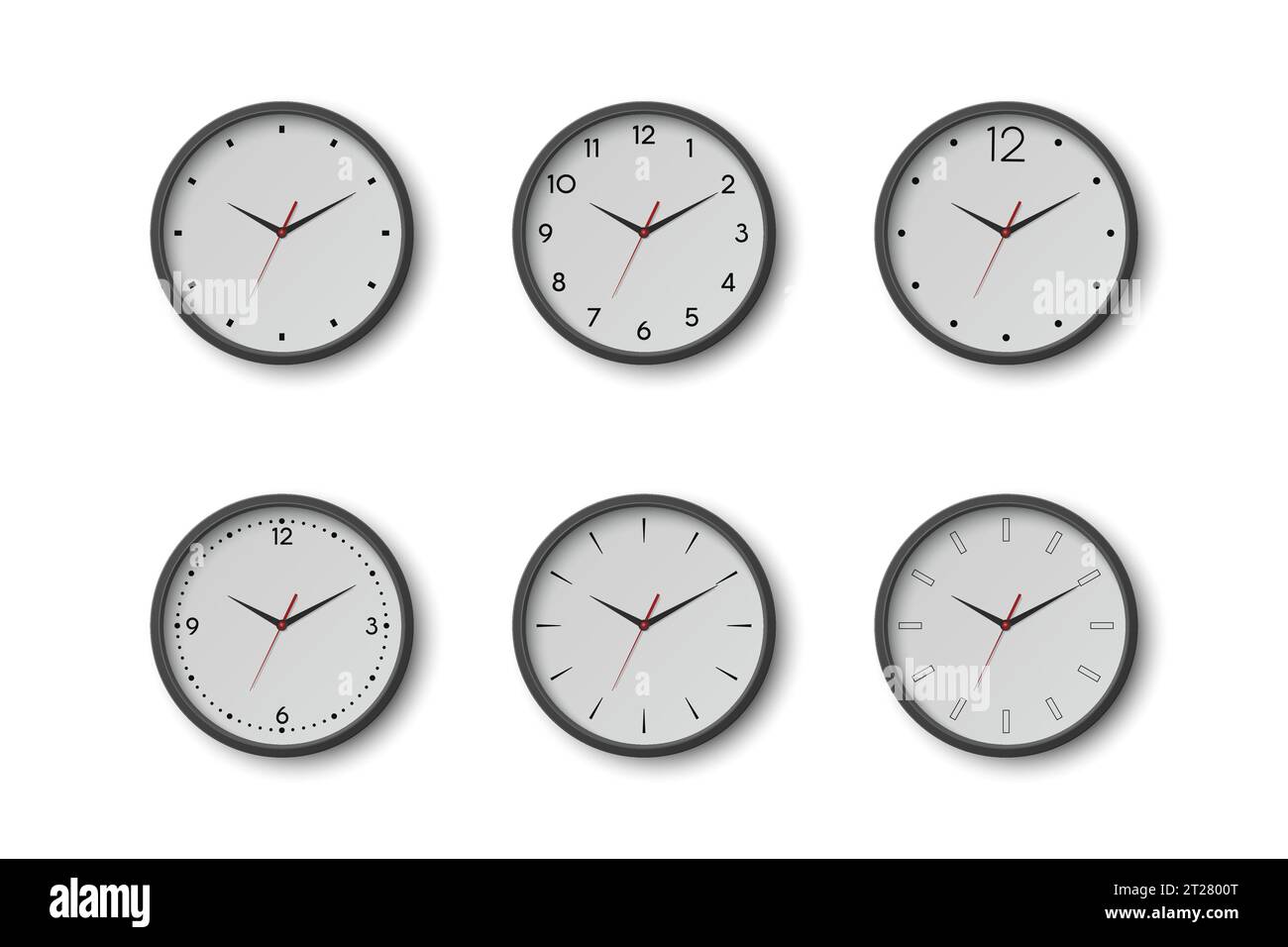 Vector 3D horloge de bureau murale ronde avec cadran d'horloge blanc, gros plan isolé. Montres, modèle de conception, maquette pour le marquage, Publicité. Vecteur simple Illustration de Vecteur