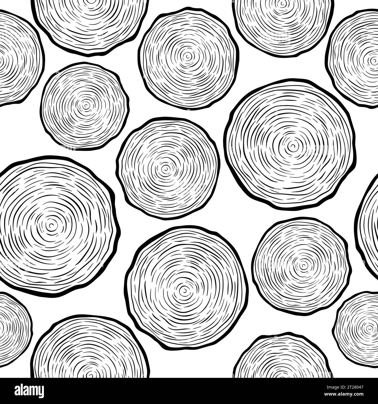 Vector Seamless Pattern avec anneaux d'arbre, troncs d'arbre coupés en scie, rondins de bois, croix. Pin, tranches de chêne, Lumber. Bois coupé, texture en bois avec anneaux d'arbre Illustration de Vecteur