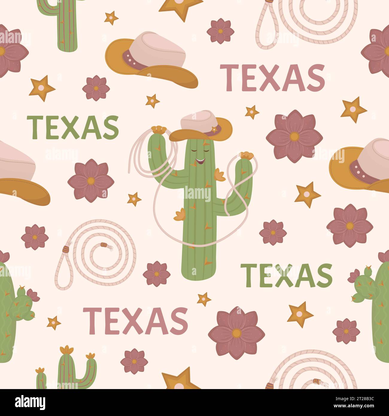 Mignon Texas Seamless motif dans le style Boho, fond de vecteur de couleur Illustration de Vecteur