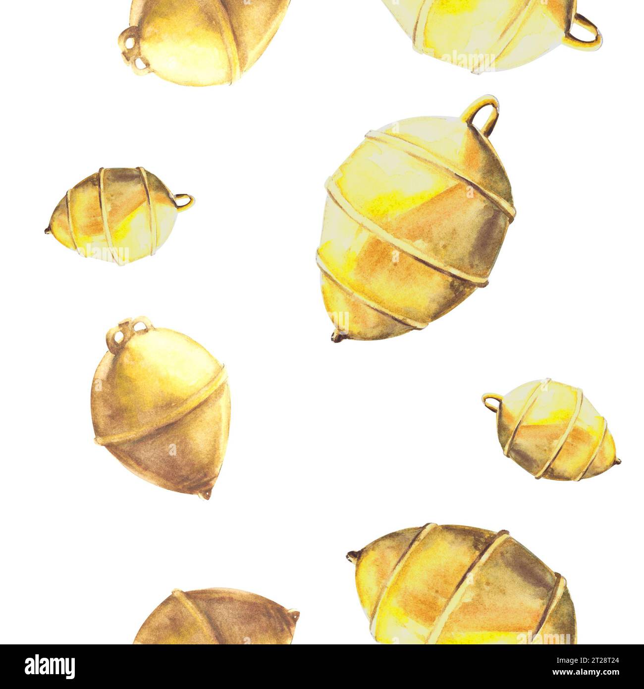 Bouées de mer jaune aquarelle diverses sur fond blanc. Motif sans couture. Illustration peinte à la main. Isolé. Motif répétitif pour textile Banque D'Images