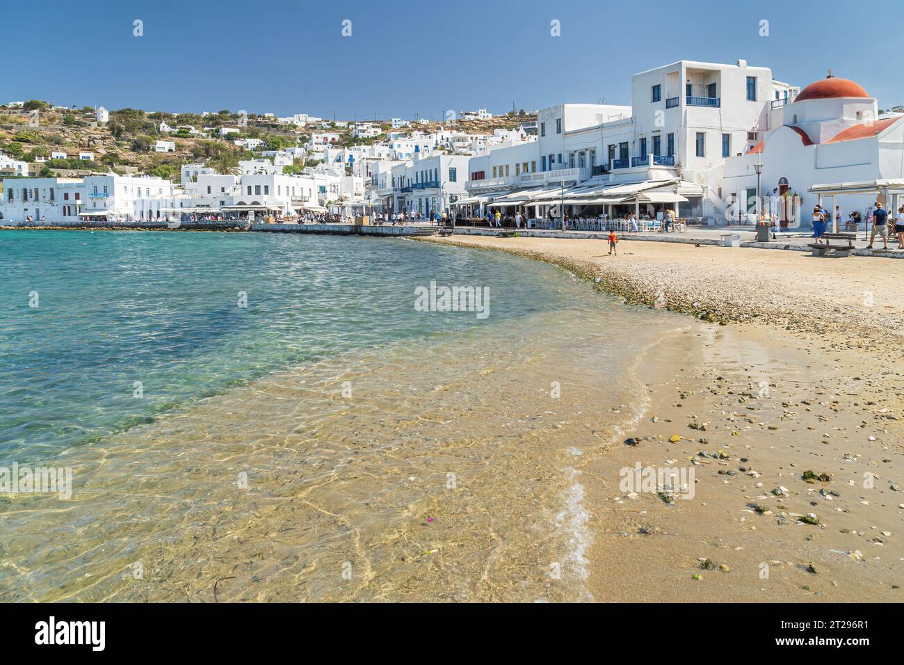 Mykonos Town front de mer une des îles Clyades Grèce Banque D'Images