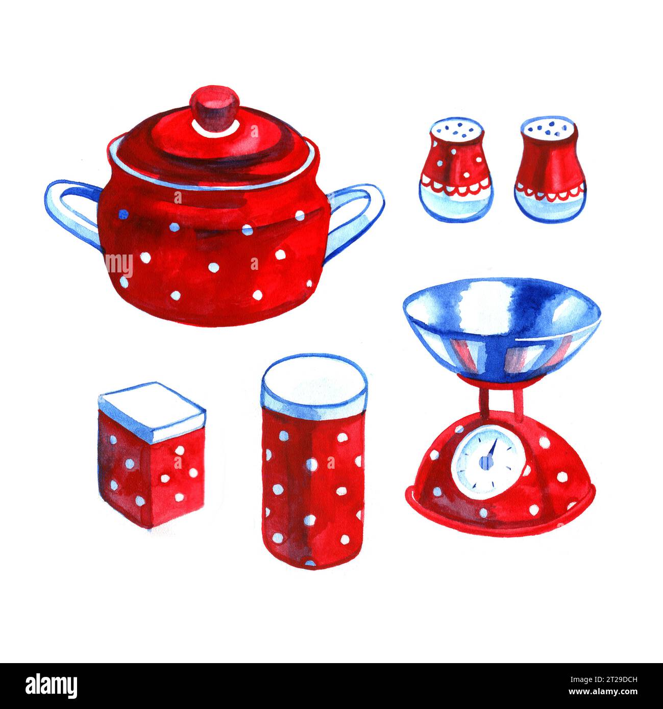Jolie collection d'objets de cuisine aquarelle dessinée à la main Banque D'Images