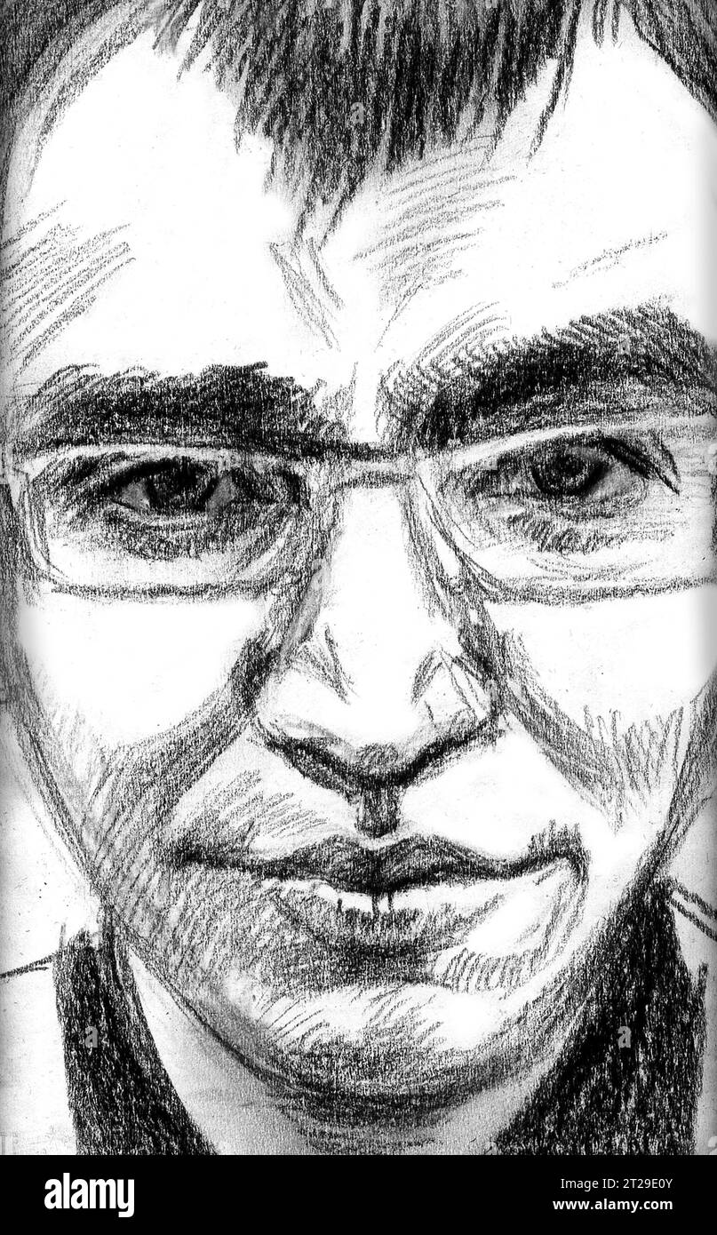 Dessin noir et blanc Illustration de Man Sketch Banque D'Images