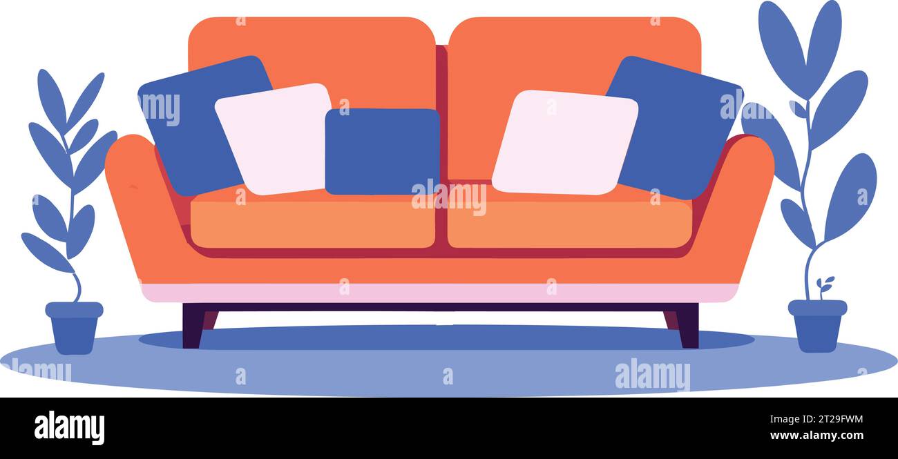 Canapé dessiné à la main ou fauteuil dans des couleurs chaudes dans un style plat isolé sur fond Illustration de Vecteur