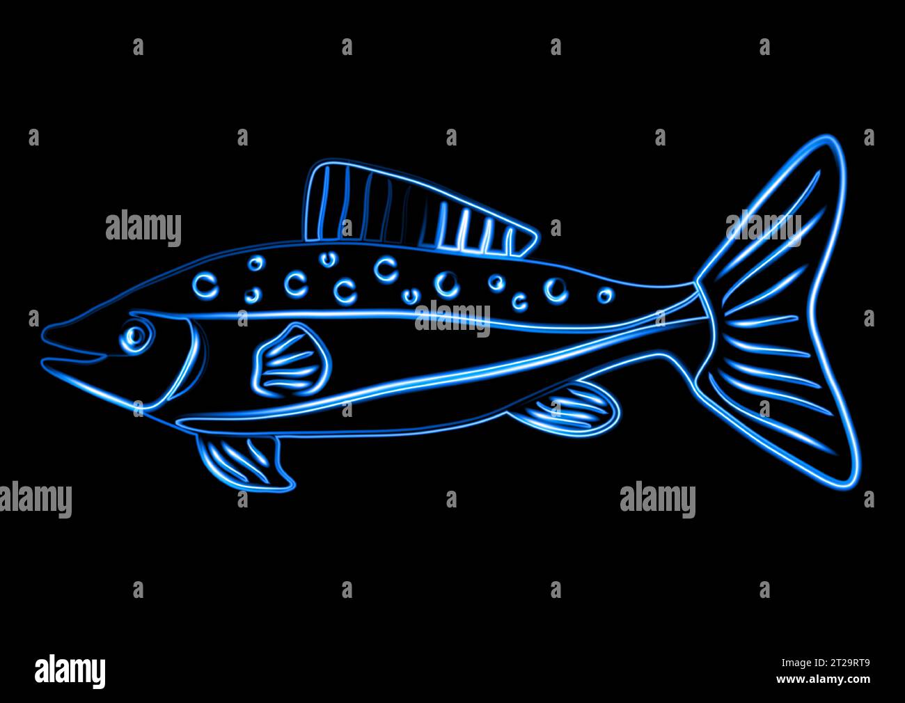 Illustration isolée vectorielle d'un poisson avec effet néon. Illustration de Vecteur