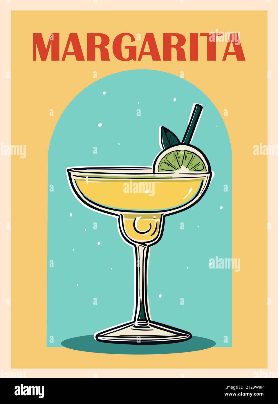 Margarita cocktail rétro affiche mur de cuisine Illustration de Vecteur