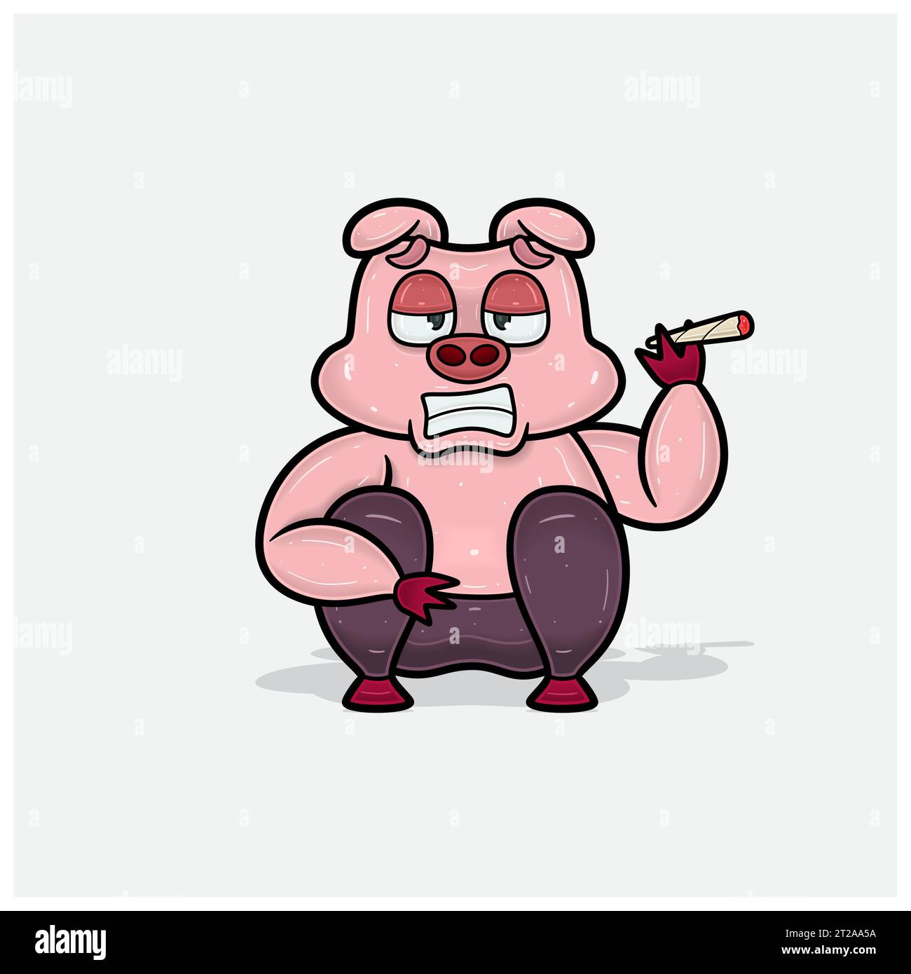 Dessin animé de personnage de porc avec High, Smoking et squating. Vecteurs et illustrations. Illustration de Vecteur