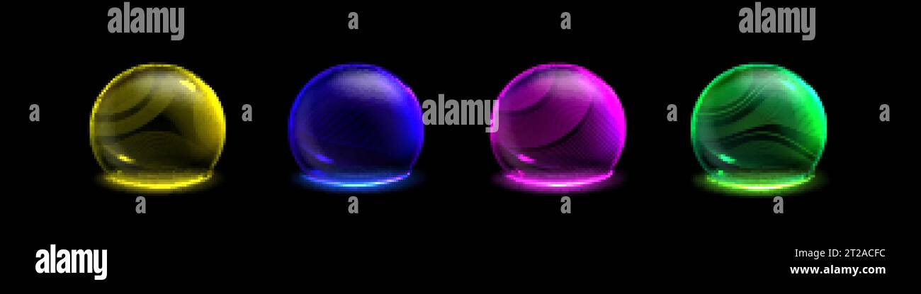 Protéger le bouclier de sphère - coquille de bulle avec champ de force de protection. Barrière de dôme avec verre ou globe d'énergie. Ensemble réaliste d'illustration vectorielle de colorf Illustration de Vecteur