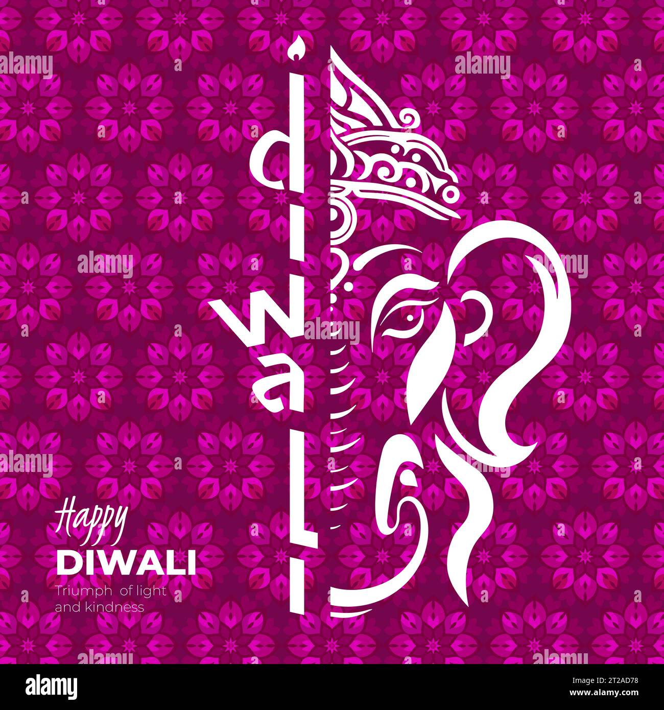 Carte carrée Happy Diwali de vacances indienne. Deepavali Inde festival de la bannière de lumières. Éléphant de divinité Ganesha sur fond de motif floral. Carte de voeux de célébration traditionnelle hindoue. Conception Vector eps Illustration de Vecteur