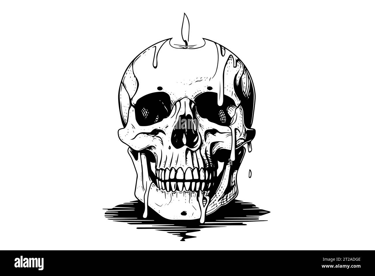 Scull avec dessin à l'encre dessiné à la main de bougie. Illustration vectorielle de style gravé. Illustration de Vecteur