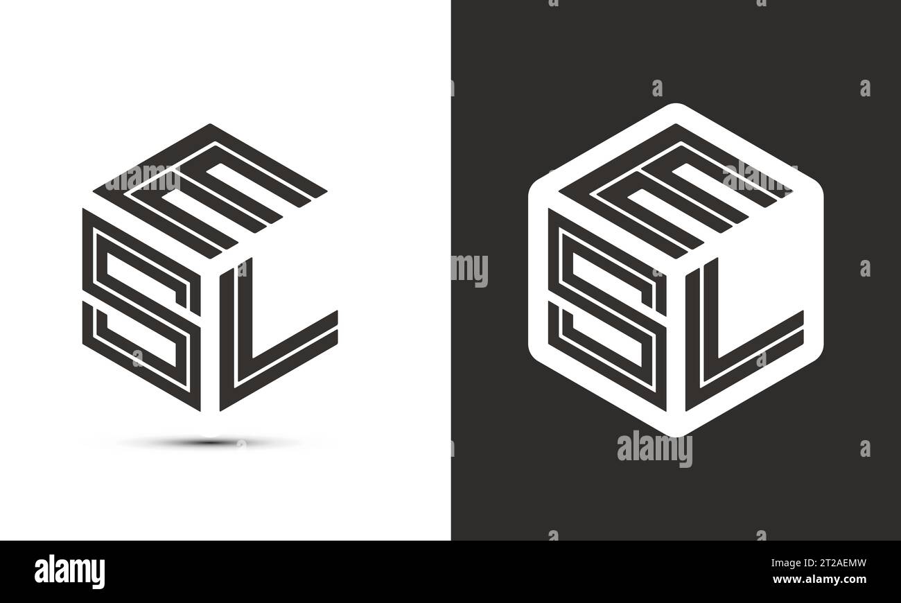 Conception de logo de lettre ESL avec logo de cube illustrateur, logo vectoriel style de police alphabet moderne de chevauchement. Illustration de Vecteur