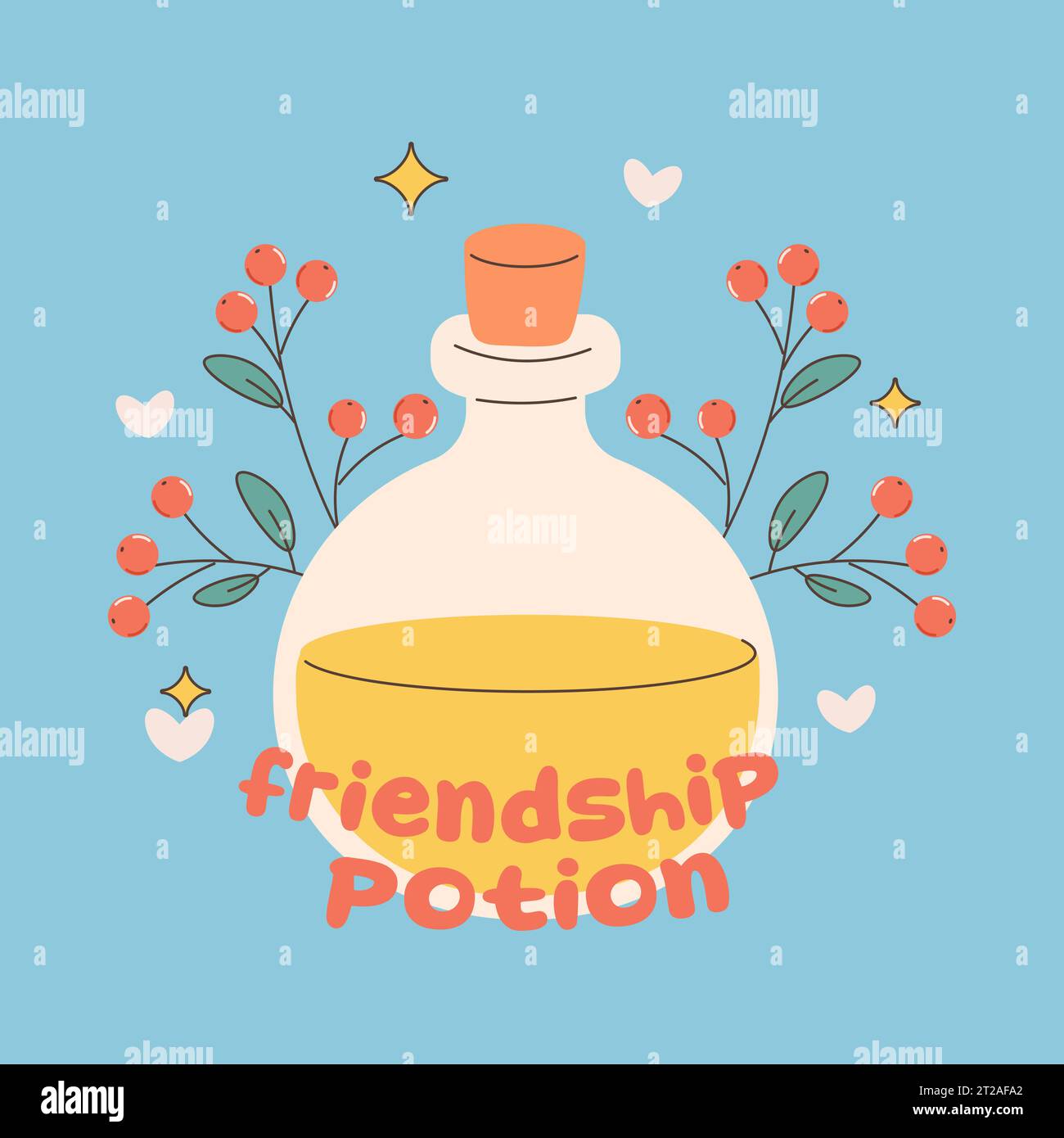 Potion d'amitié avec des plantes sur fond, carte postale, illustration vectorielle. Illustration de Vecteur