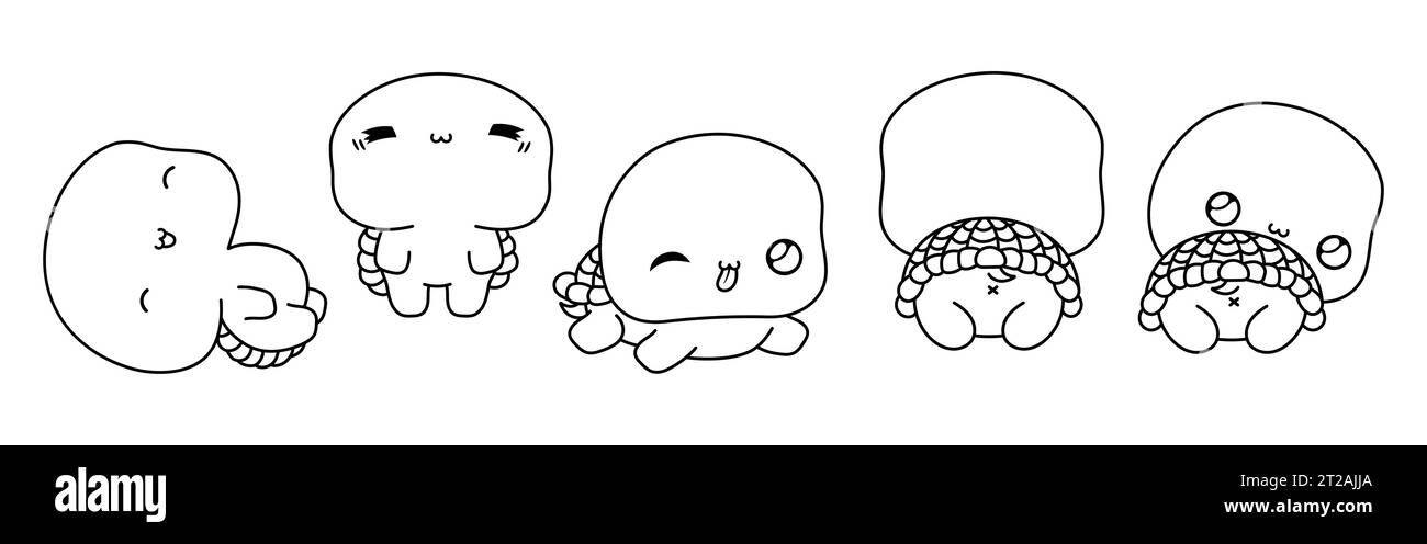 Ensemble de page de coloriage de tortue isolée Kawaii. Collection de dessin animé vectoriel mignon Animal Outline Illustration de Vecteur