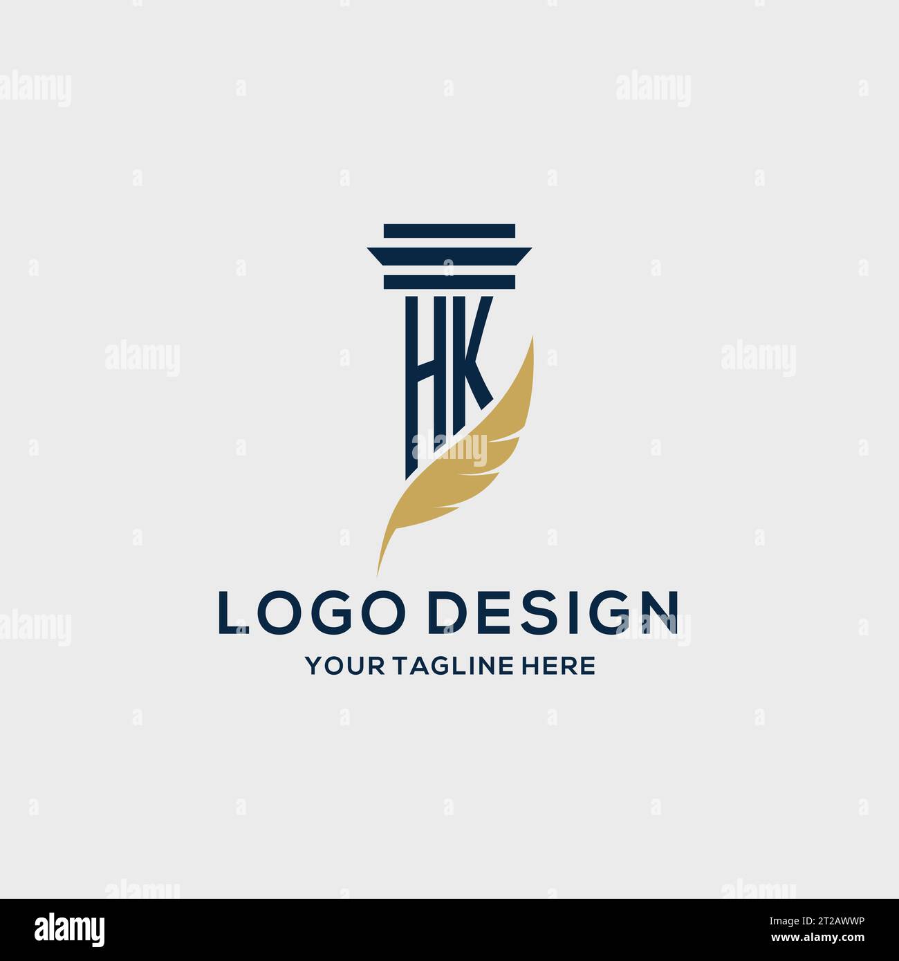 Logo initial de monogramme HK avec pilier et conception de plume, inspiration de logo de cabinet d'avocats Illustration de Vecteur