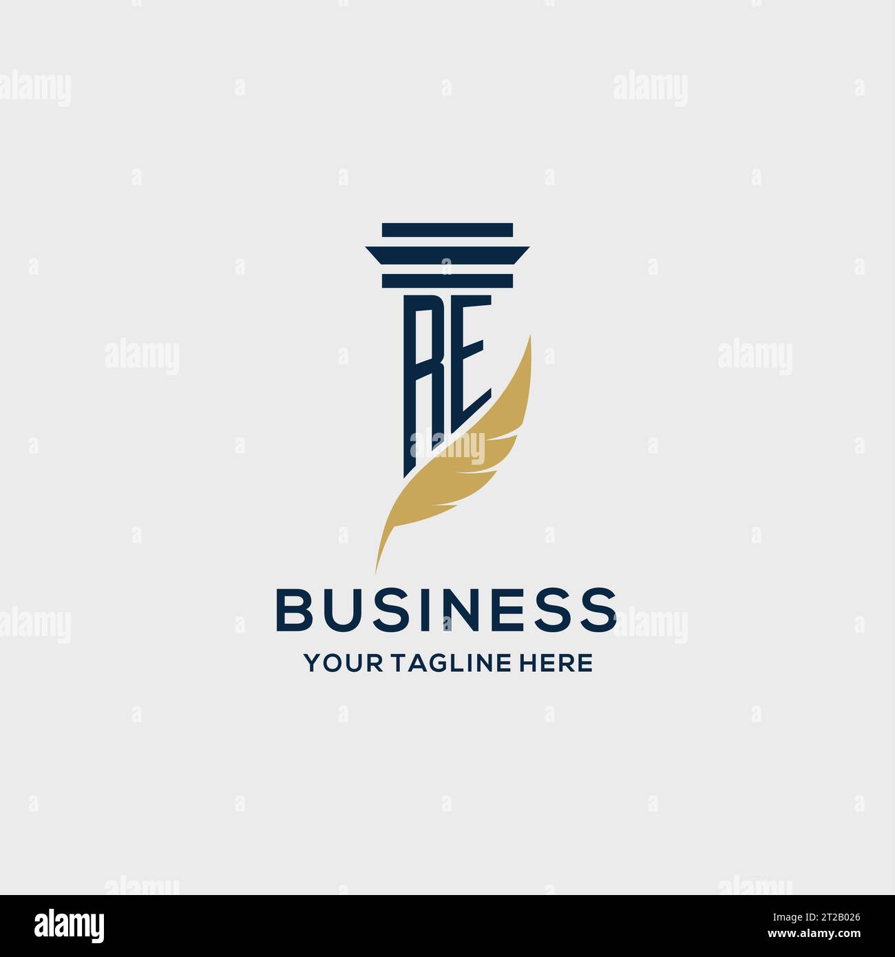 Logo initial monogramme RE avec motif pilier et plume, inspiration du logo du cabinet d'avocats Illustration de Vecteur