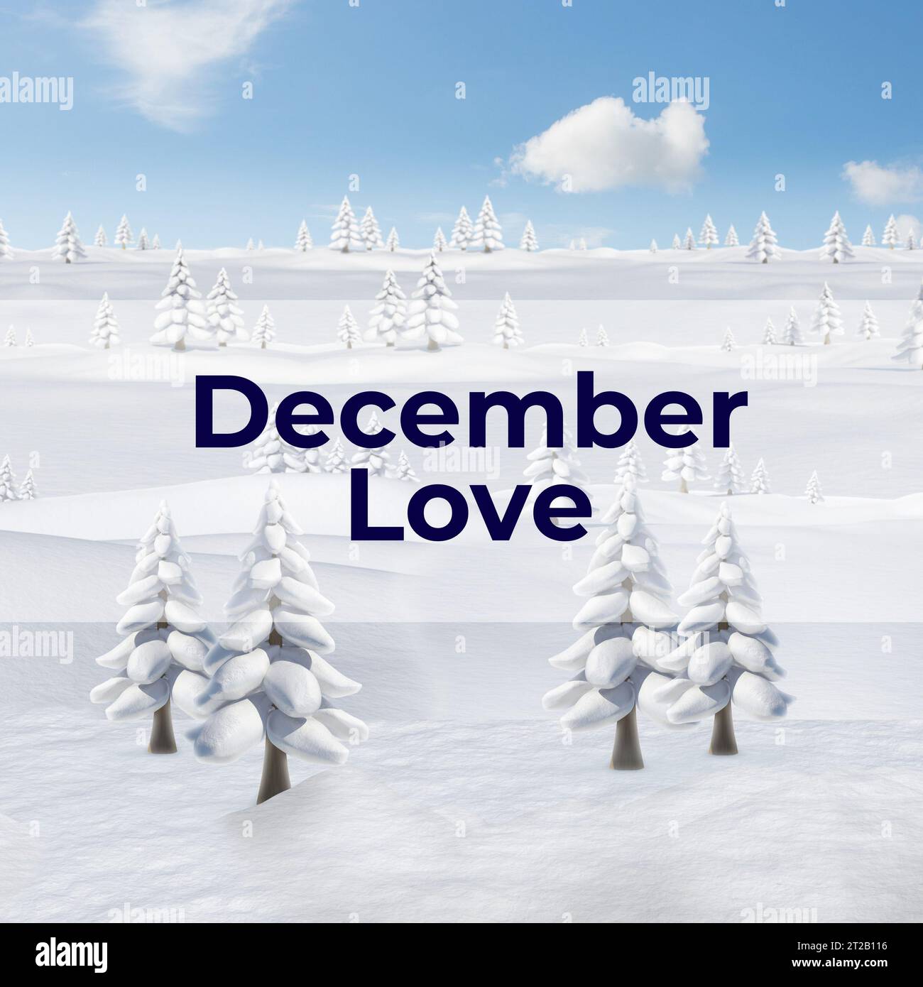 Composite de texte d'amour de décembre sur fond de paysage d'hiver Banque D'Images