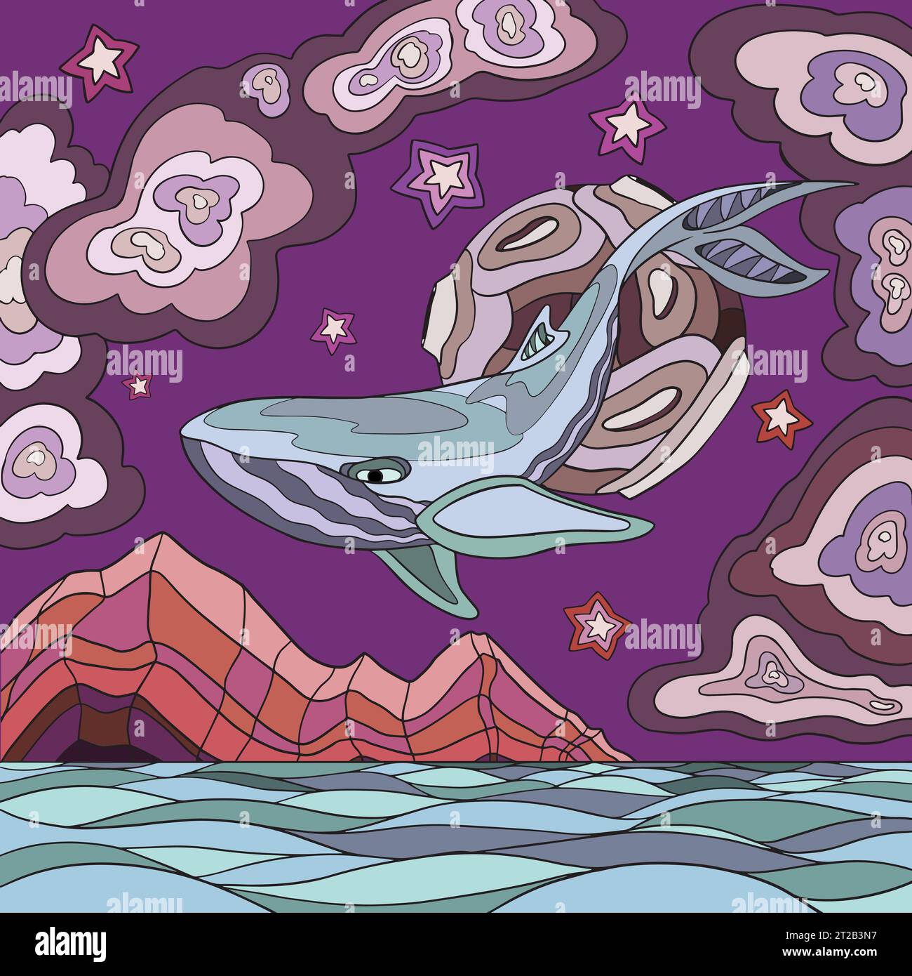 Nager dans le ciel géant baleine trippée Illustration de Vecteur