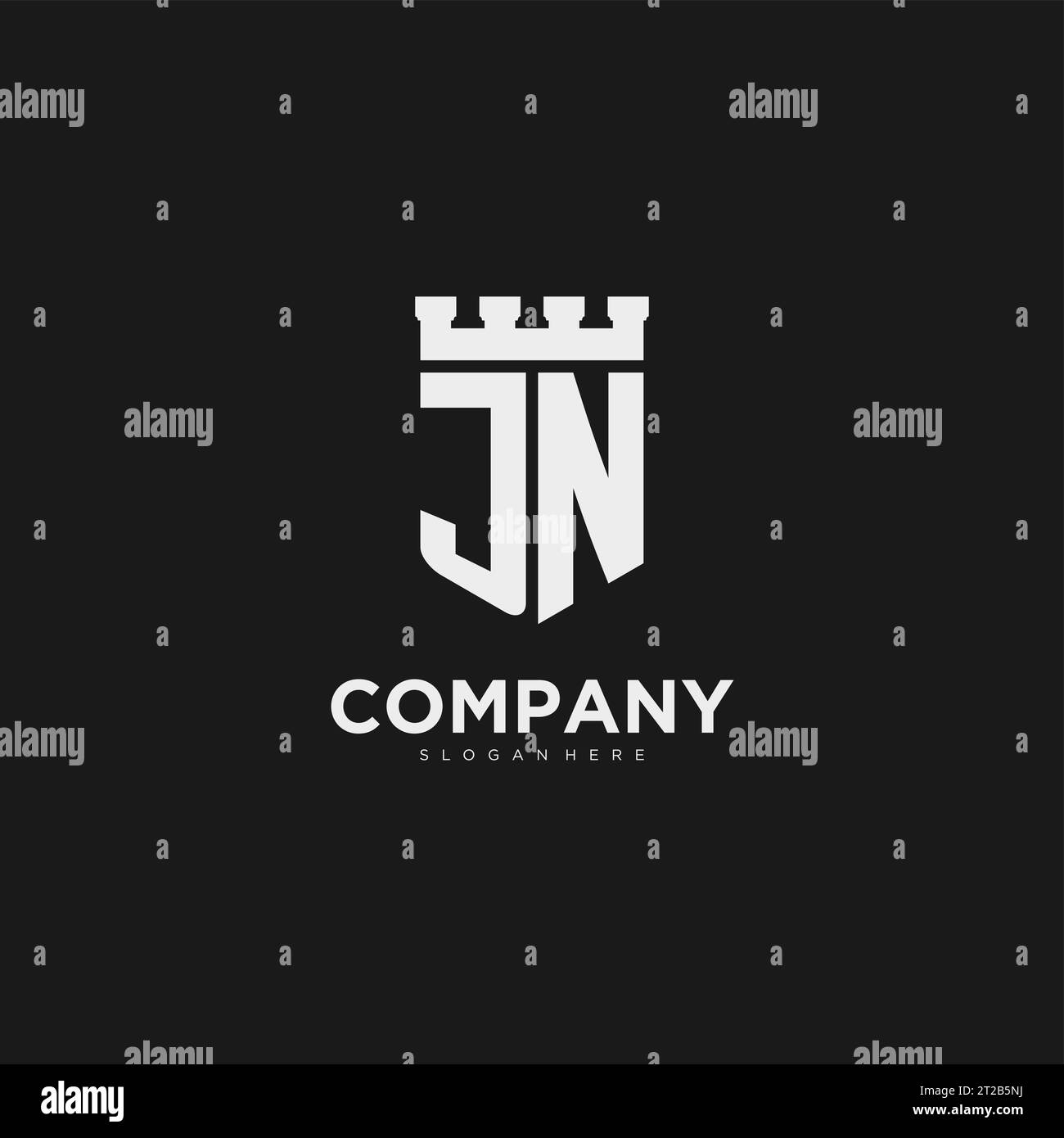 Initiales JN logo monogramme avec bouclier et graphique vectoriel de conception de forteresse Illustration de Vecteur