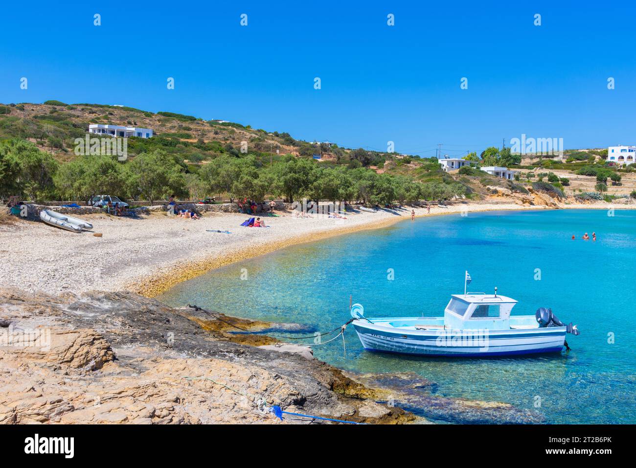 Plage de Hohlakoura sur l'île de Lipsi, Grèce Banque D'Images